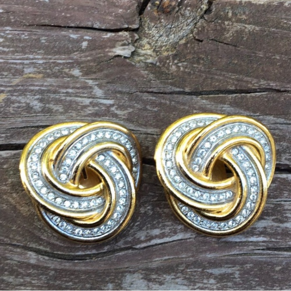 Signed Kenneth Lane Celtic Knot Rhinestone Infinity Wedding ClipOn Earrings